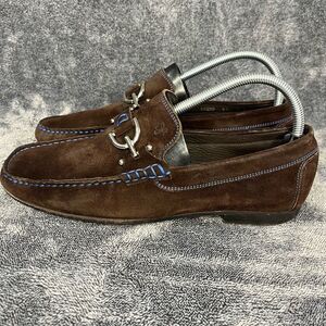 Donald Pliner Mens Dacio Loafer Size 8 Brown Suede Blue Stitch Bit Strap Shoe